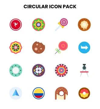 Circular Flat Design Icons Pack Stock Illustration
