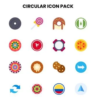 Circular Flat Graphics Icons Pack Stock Illustration