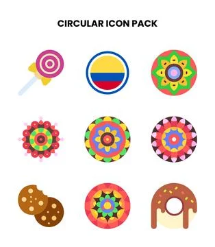 Circular Flat Graphics Icons Pack Stock Illustration