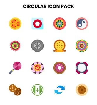 Circular Flat UI Icons Pack Stock Illustration