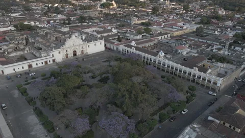 Circular flight around the main square of Antigua, 4K Stock Footage 277497378