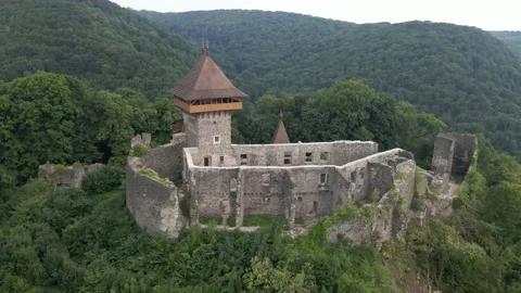 Circular flight of a century-old castle. Medieval castle. Stock Footage 160948462