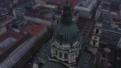 Circular flight over the dome of the St. Stephen's Basilica in Budapest HD Stock Footage