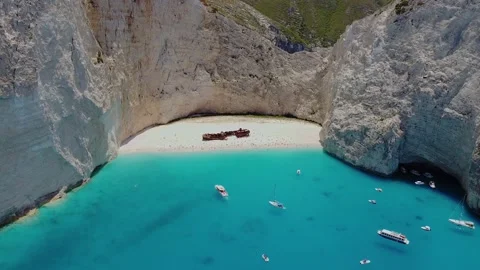 Circular flight over Navagio beach Stock Footage 172443640