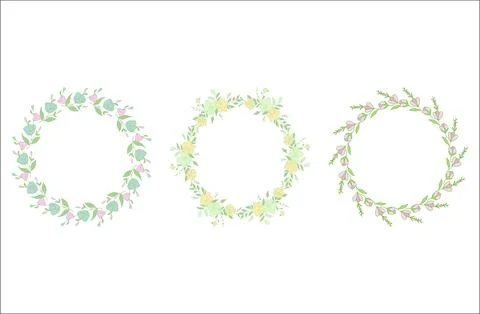 Circular floral frame set with a place for your text Stock Illustration