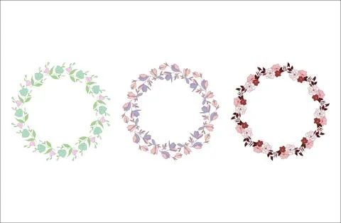 Circular floral frame set with a place for your text Stock Illustration