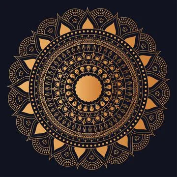 Circular Floral Mandala Pattern in Golden Line Art. Stock Illustration