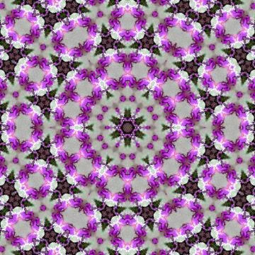 Circular floral tile arabesque with violet petals and grey background Stock Illustration