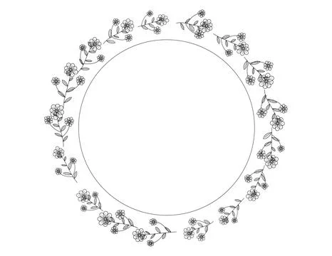 Circular floral wreath composed of delicate blooming branches and small flo.. 스톡 일러스트