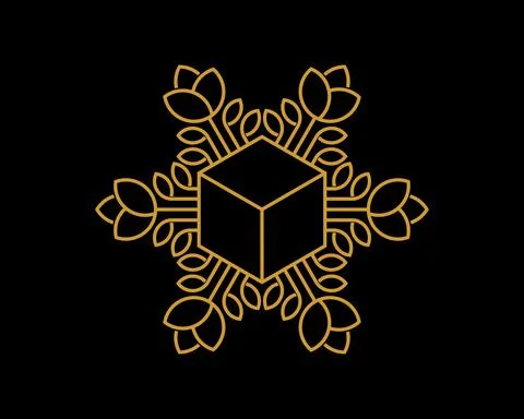 Circular flower abstract with cube in the middle Stock Illustration