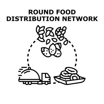 Circular food distribution network concept generating food supply Stock Illustration