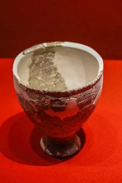 Circular footed pottery cup from the Western Zhou Dynasty in China, unearth.. Stock Photos
