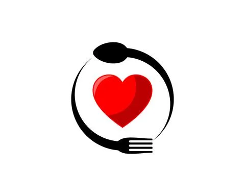 Circular fork and spoon with love in the middle Illustrazione stock