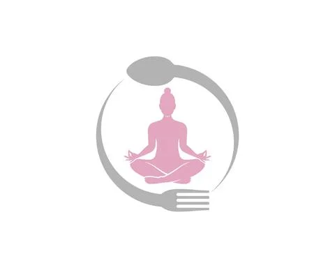 Circular fork and spoon with yoga woman in the middle Stock Illustration