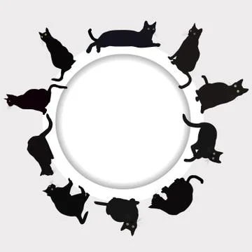 Circular frame with black cats Illustrazione stock