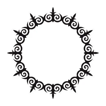 Circular frame black ornamental pattern with ethnic Central Asian motifs. Kazakh Illustrazione stock