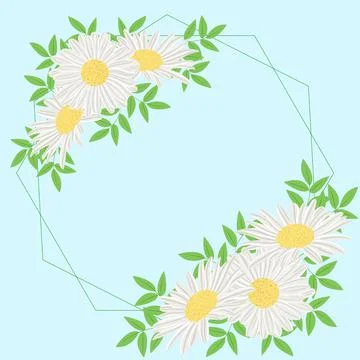 Circular frame with camomiles. Template for design. Greeting card. Vector. Round Stock Illustration
