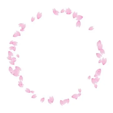 Circular frame of cherry blossom petals Stock Illustration