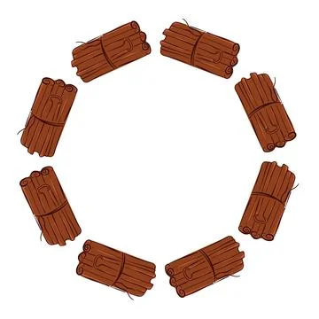 Circular frame with cinnamon stick bundle in flat style. Aromatic spice Stock Illustration