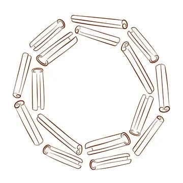 Circular frame with cinnamon stick in line art style isolated on white Stock Illustration