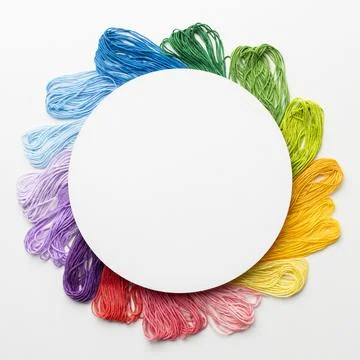 Circular frame with colorful thread Stock Photos