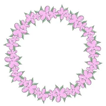 Circular frame from delicate blooming pink flowers vector illustration. Stock Illustration