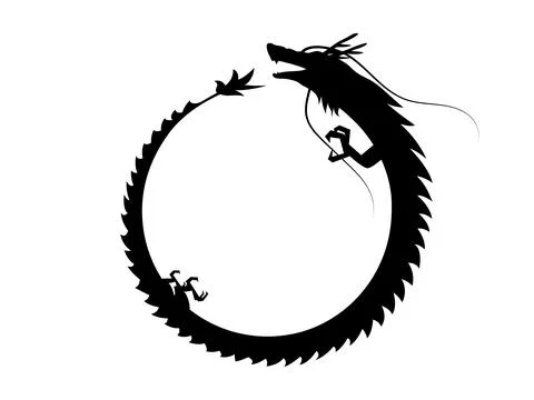 Circular frame with dragon silhouette. Stock Illustration
