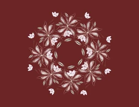 Circular frame floral element, Happy Mothers Day lettering greeting card with Stock Illustration