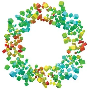 Circular frame formed by random sized colorful cubes Stock Illustration