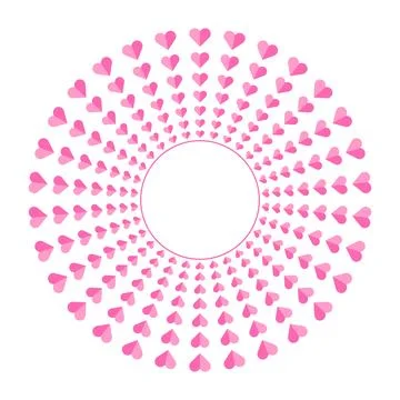 A circular frame formed with repeating pink paper cut heart shapes romantic Ilustración de archivo