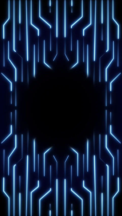 Circular frame forms from pulsing blue neon digital hardware traces. Abstra.. Stock Footage 345968167