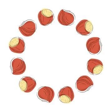 Circular frame with hazelnut arranged on a white background in a flat style Stock Illustration