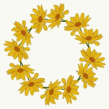 Circular frame made of gerberas. Large yellow flowers in a circle. Vector.A Ilustración de archivo