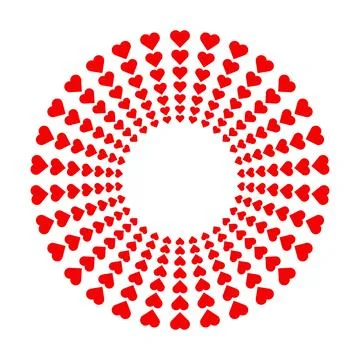 Circular frame made of repeating red heart shapes forming a romantic Stock Illustration