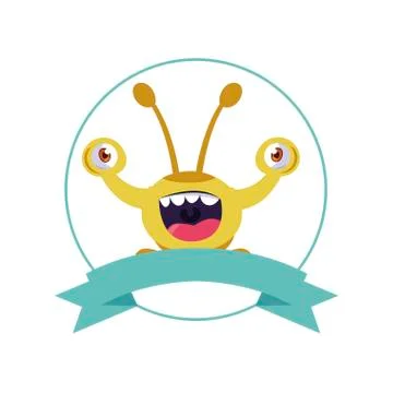 Circular frame with monster and bulging eyes comic character Illustrazione stock