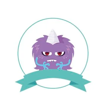 Circular frame with monster and horn comic character Illustrazione stock