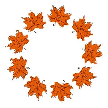 Circular frame of orange maple leaves in flat style on white background 库存插图