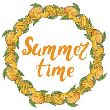 Circular frame with papaya, vector. Illustration