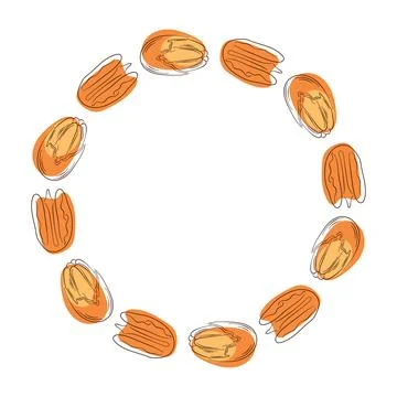 Circular frame with Pecan nut isolated on a white background in flat style Stock Illustration
