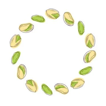 Circular frame with pistachio nut and kernel isolated on a white background Stock Illustration