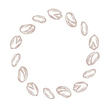 Circular frame with pistachio nut and kernel isolated on a white background in Stock Illustration