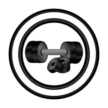 Circular frame with realistic silhouette set dumbbell with weight discs Stock-Illustration