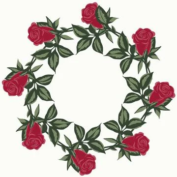 Circular frame with red roses. Red garden flowers, round rim.Vector. Illustrazione stock