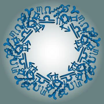 Circular frame of the signs of the zodiac. Vector graphics. Hand drawing Stock Illustration