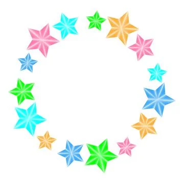 A circular frame of sparkling, five-pointed stars with an iridescent surface Stock Illustration