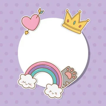 Circular frame with stickers kawaii イラスト素材