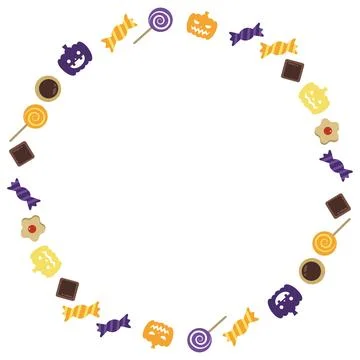 Circular frame studded with Halloween sweets. Stock Illustration
