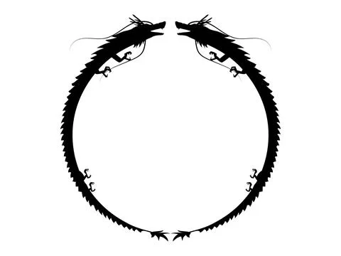 Circular frame of two dragons facing each other. Stock Illustration