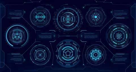 Circular futuristic digital HUD elements set Illustrazione stock
