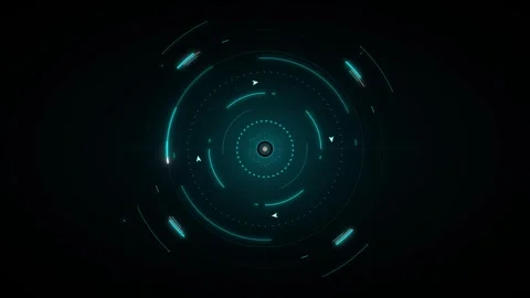 Circular futuristic HUD interface with glowing teal lines and target reticl.. 動画素材 335826550